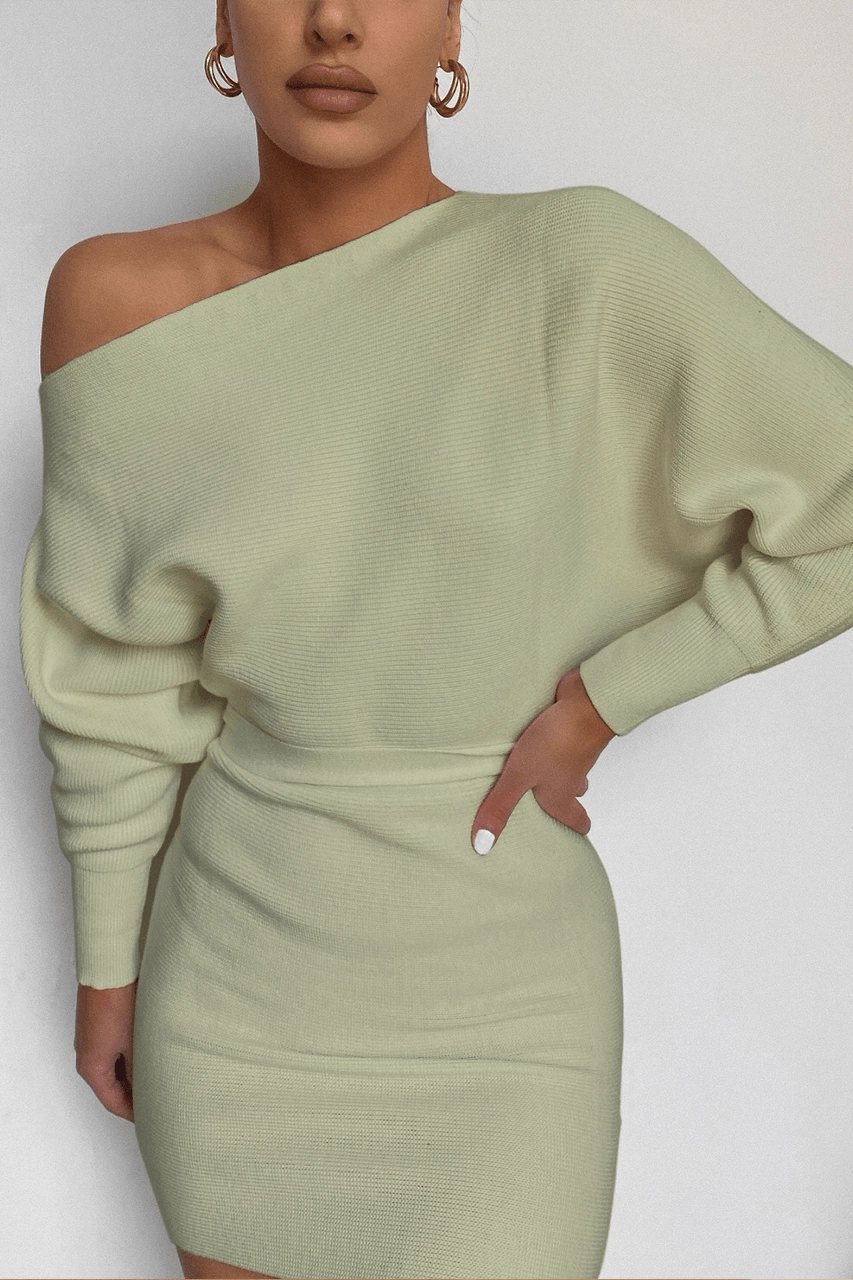 Perfect for Layering Summer Mood One Shoulder Knit Dress - Sage