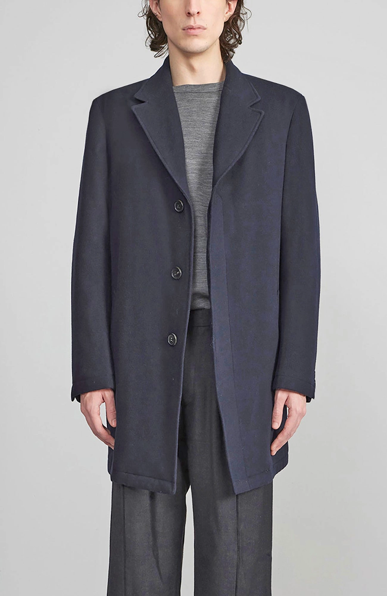 ONIX NAVY WOOL TOPCOAT Neutral Style Elasticized Edging
