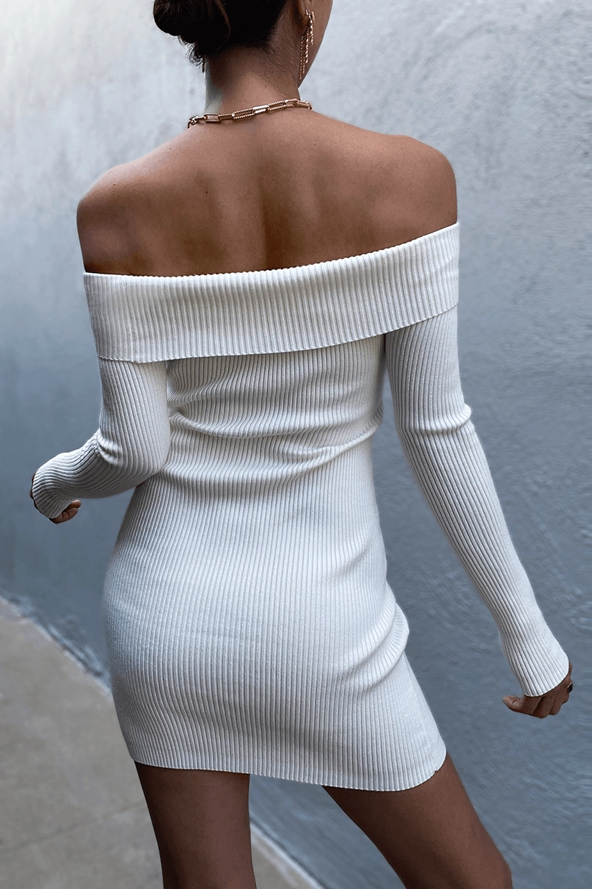 Layering-Piece Palm Knit Dress - Cream