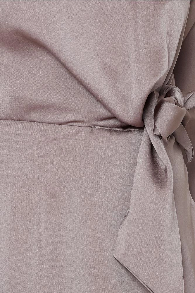 Pandora Dress - Taupe Tailored Waistband ConvertibleNeckline