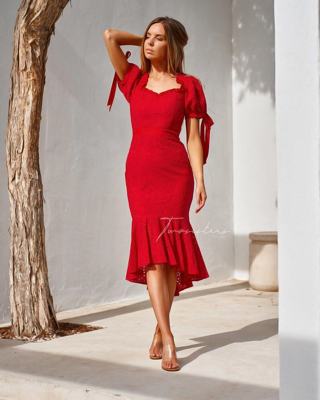 Parker Dress - Red Elegant knee-length dress Night Out