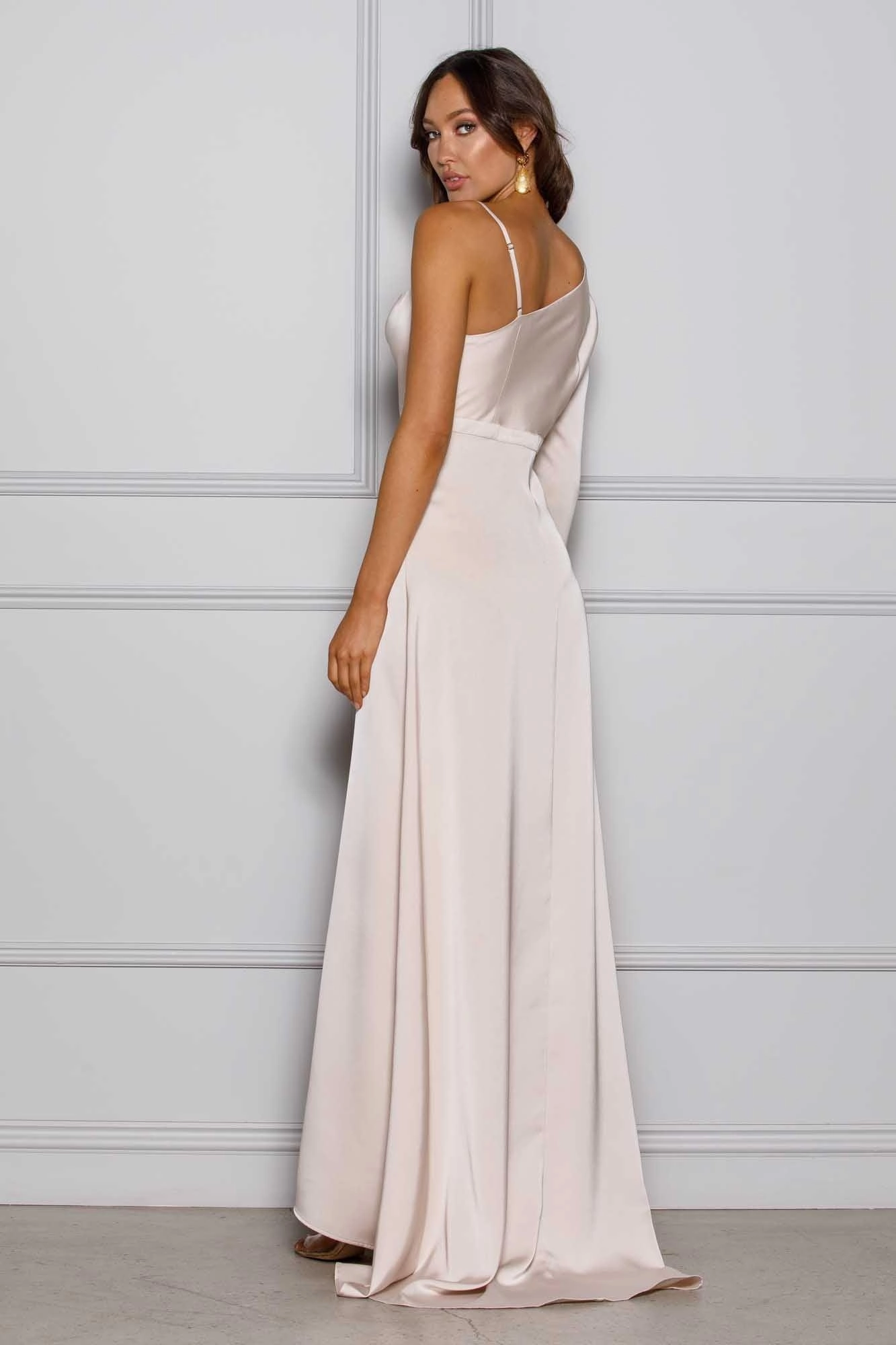 Gathered-Detail Pearl Gown - Champagne