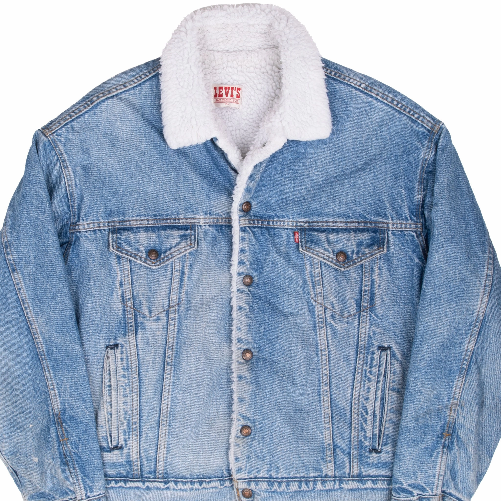 waiters VINTAGE LEVIS SHERPA TRUCKER BLUE DENIM JACKET 1980S XL MADE IN USA