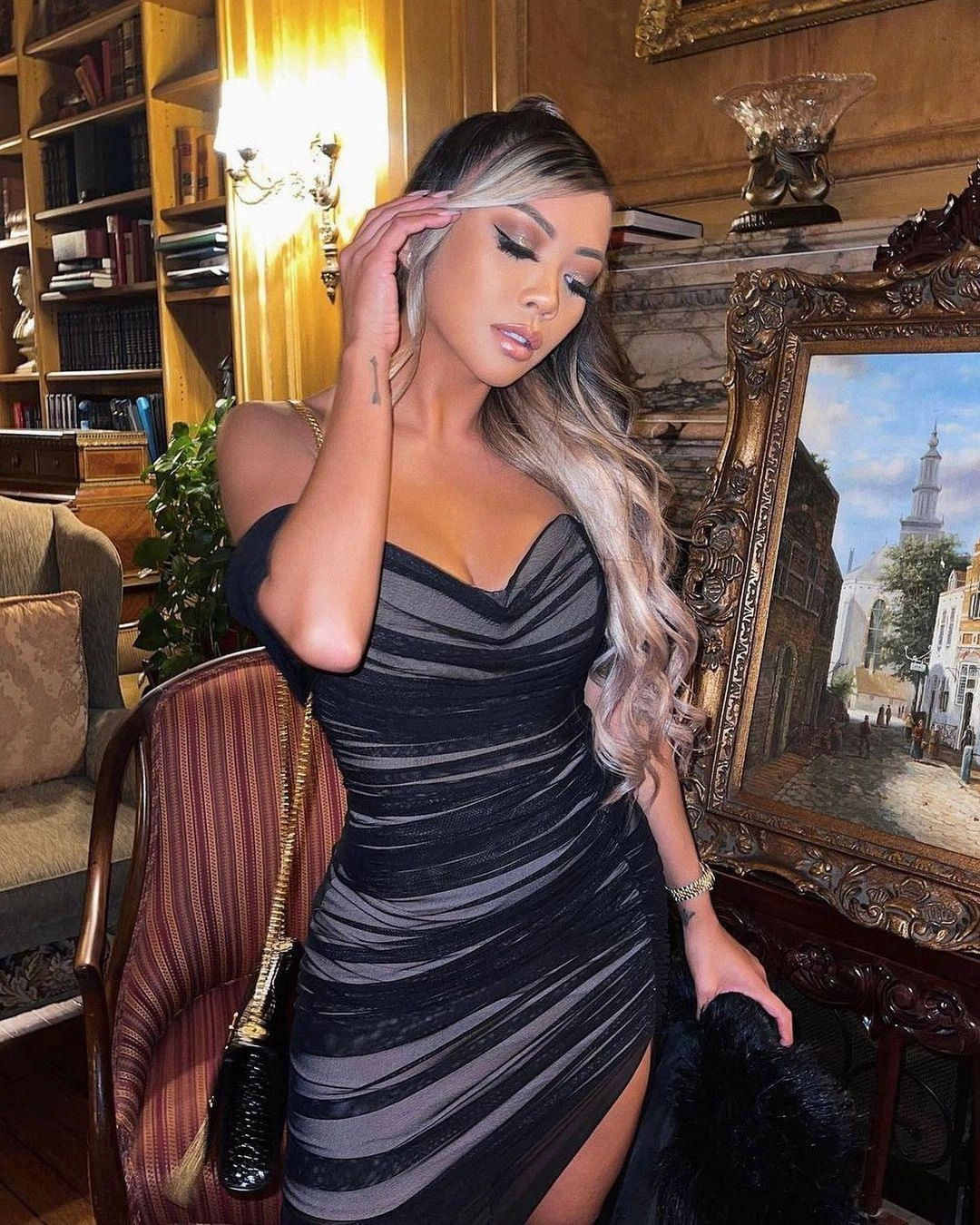 Nookie Dita Mesh Gown - Black/Nude Holiday Wear