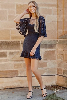 Silk-Blend Blue Sky Rey Dress - Navy (Final Sale)