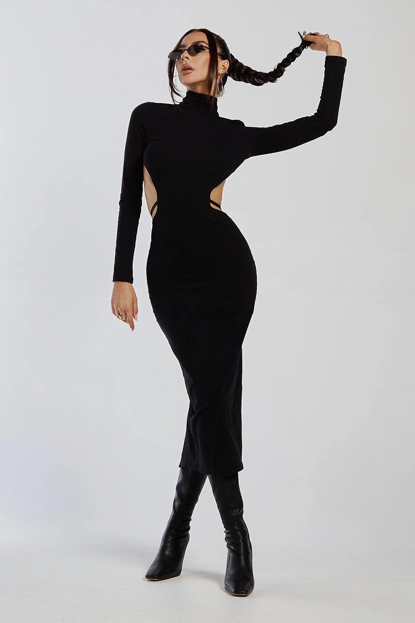 Classic Waistband Valerie Midi Dress - Black