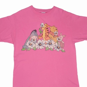 VINTAGE DISNEY WINNIE THE POOH FLOWER 1990S PINK TEE SHIRT SIZE XL Party fun Premium Comfort