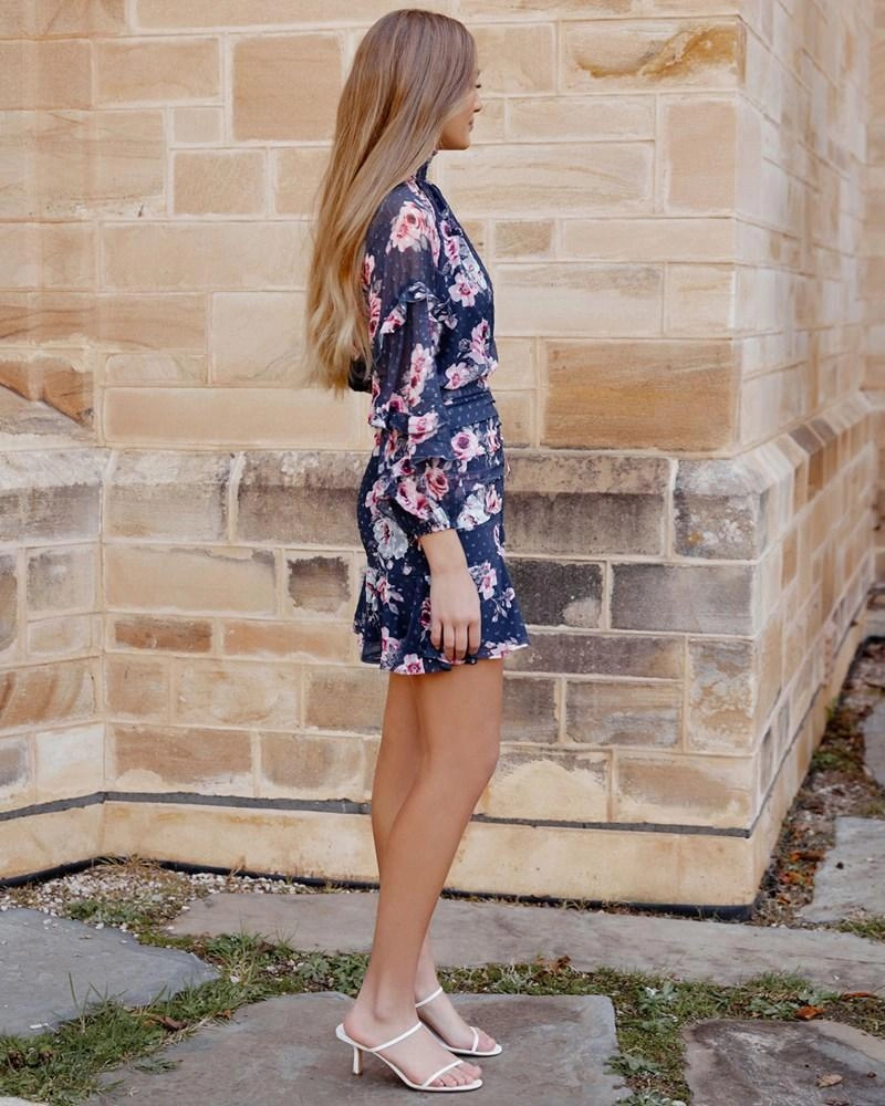 Stylish Waistband Design Lightweight Layer Piper Dress - Navy Floral (Final Sale)