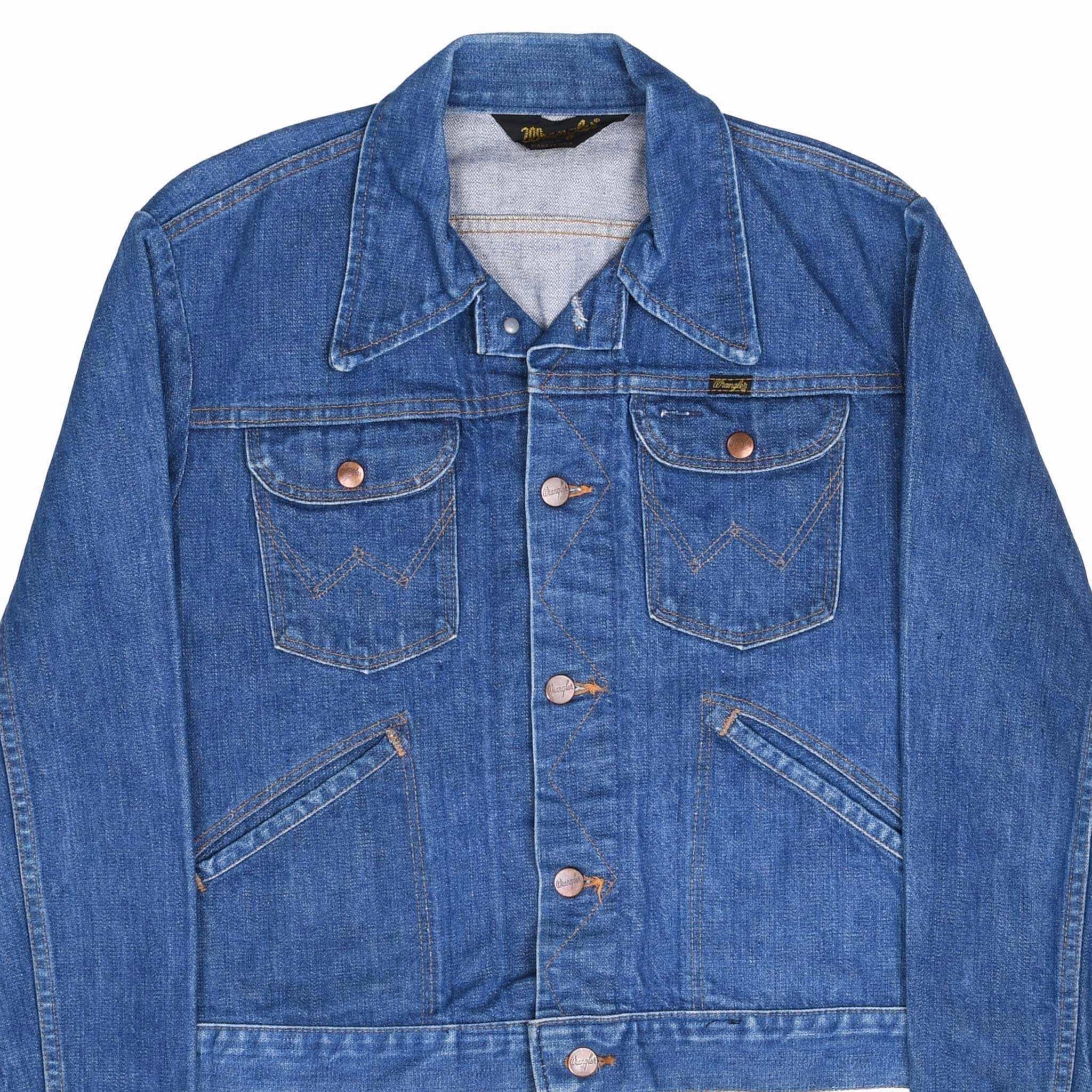 Shock Absorbent Padding Tear Resistant Panels VINTAGE WRANGLER 4 POCKETS DENIM JACKET 1970S SIZE 40 MADE IN USA