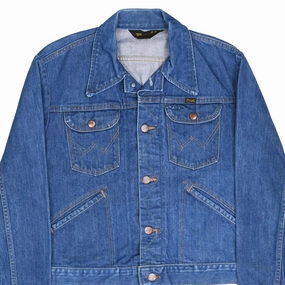 Shock Absorbent Padding Tear Resistant Panels VINTAGE WRANGLER 4 POCKETS DENIM JACKET 1970S SIZE 40 MADE IN USA