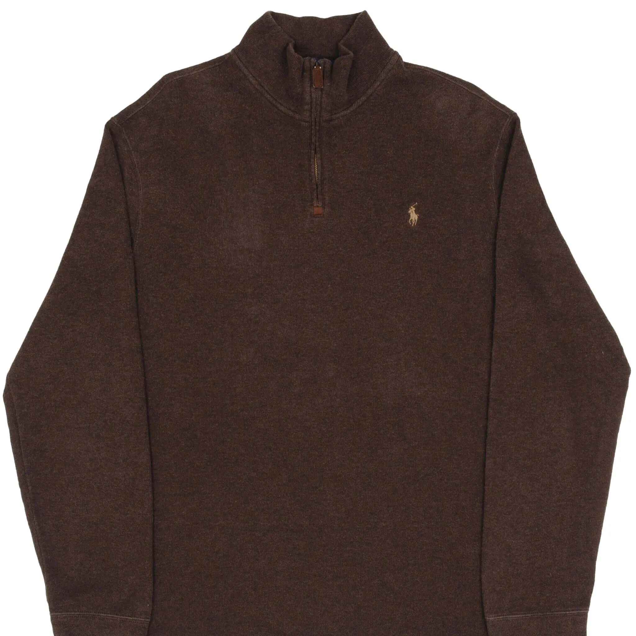 ironable Daily Fit POLO RALPH LAUREN BROWN QUARTER 1/4 ZIP SWEATER SIZE XL