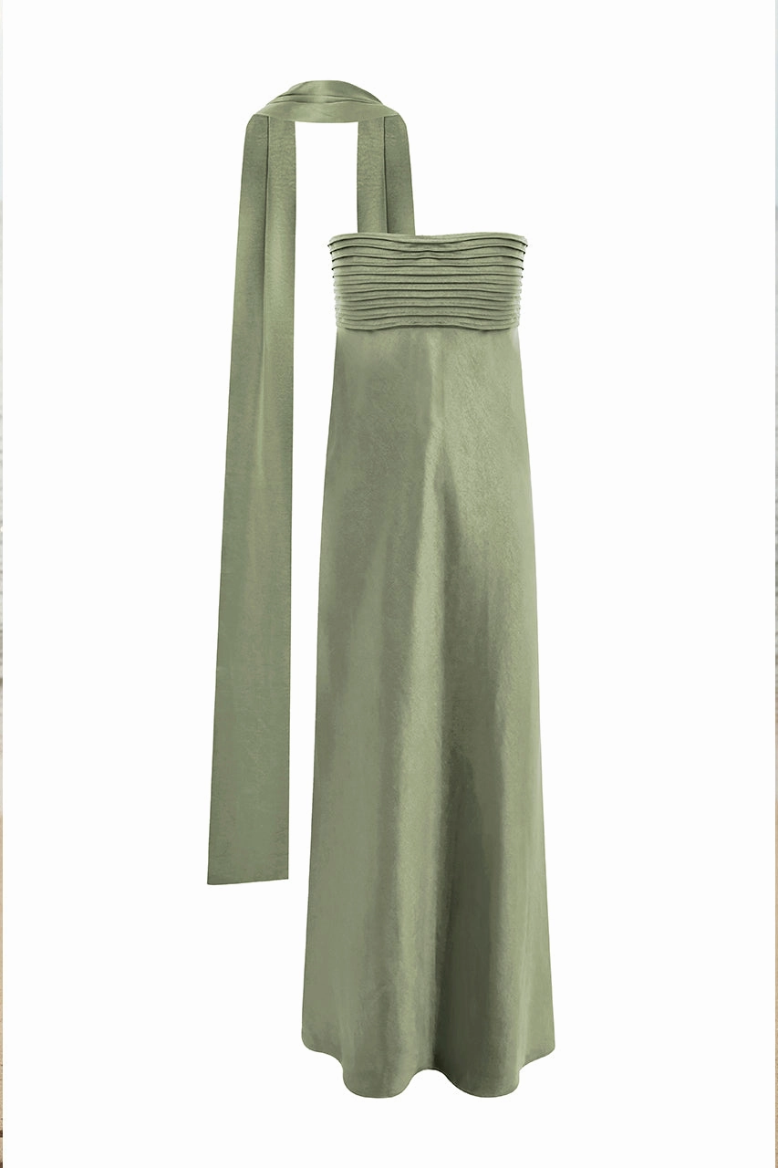Flexible Waist Cool Palette Elsa Maxi Dress - Sage