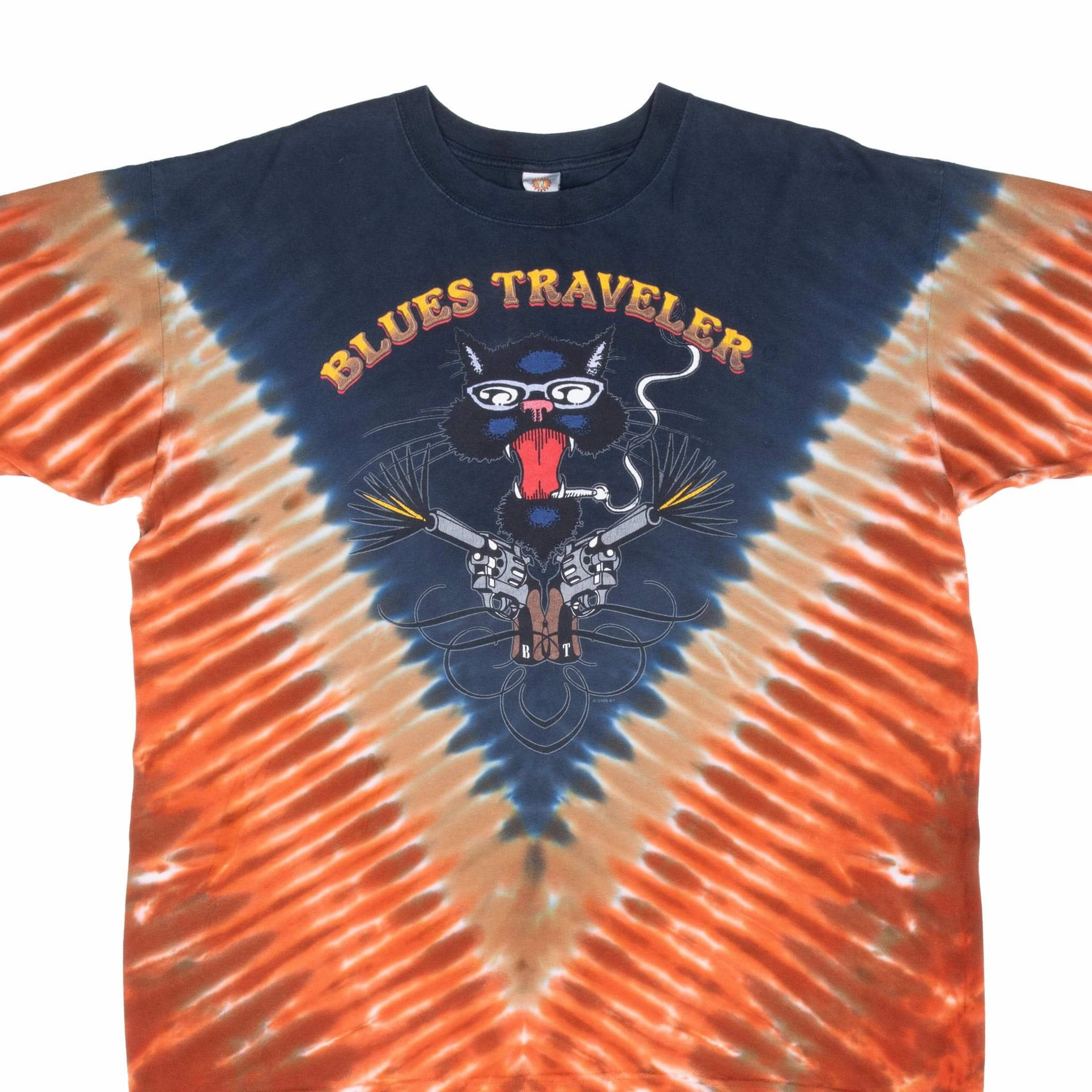 VINTAGE BLUES TRAVELER FALL TOUR 2005 TIE DYE TEE SHIRT LARGE Chilly Comfort Layered Sleeve
