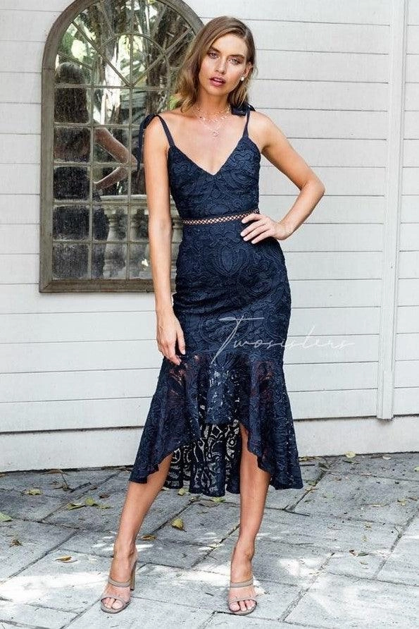 Valentina Dress - Navy Semi Fit Button-front