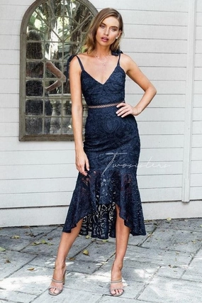 Valentina Dress - Navy Semi Fit Button-front