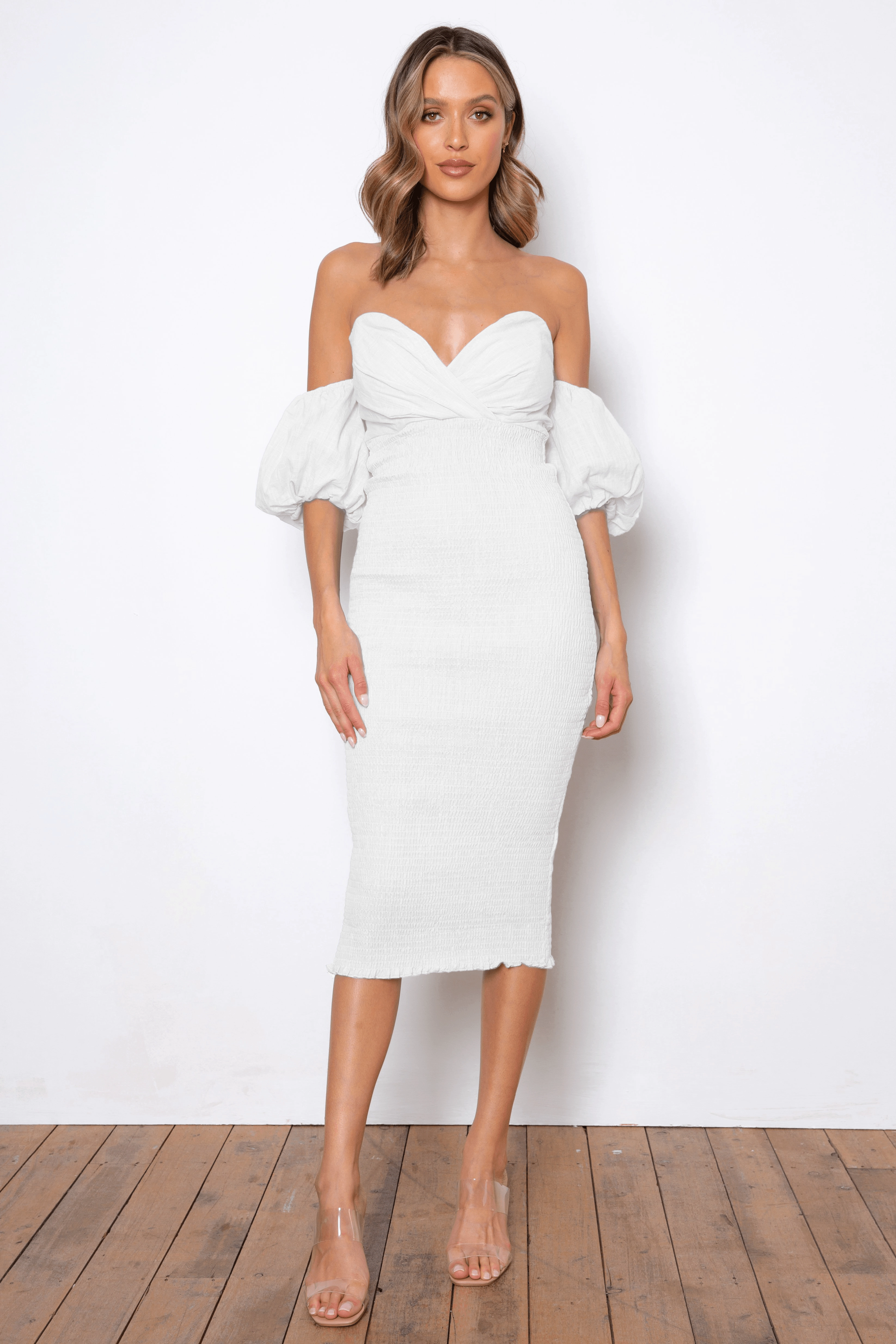 Sweetie Midi Dress - White Anytime Wear