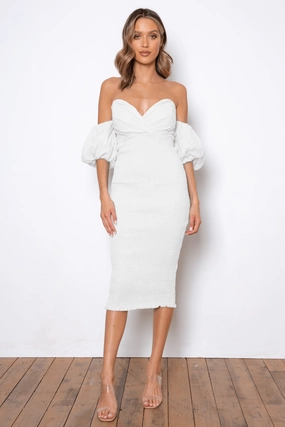 Easy Look Non-Pilling Sweetie Midi Dress - White