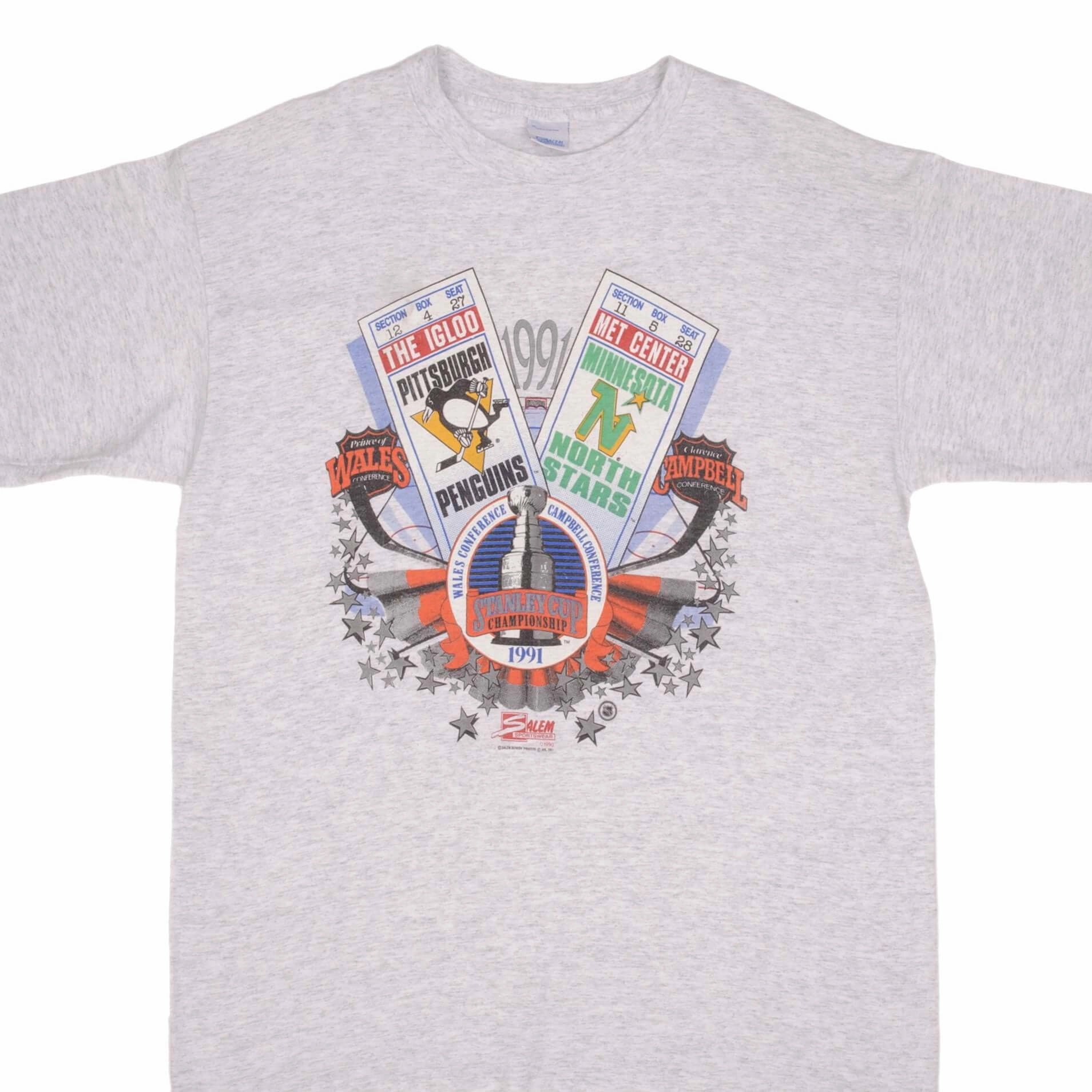 Breathable Fit Design All-day Comfort VINTAGE NHL PENGUINS VS NORTH STARS STANLEY CUP TEE SHIRT 1991 XL MADE IN USA