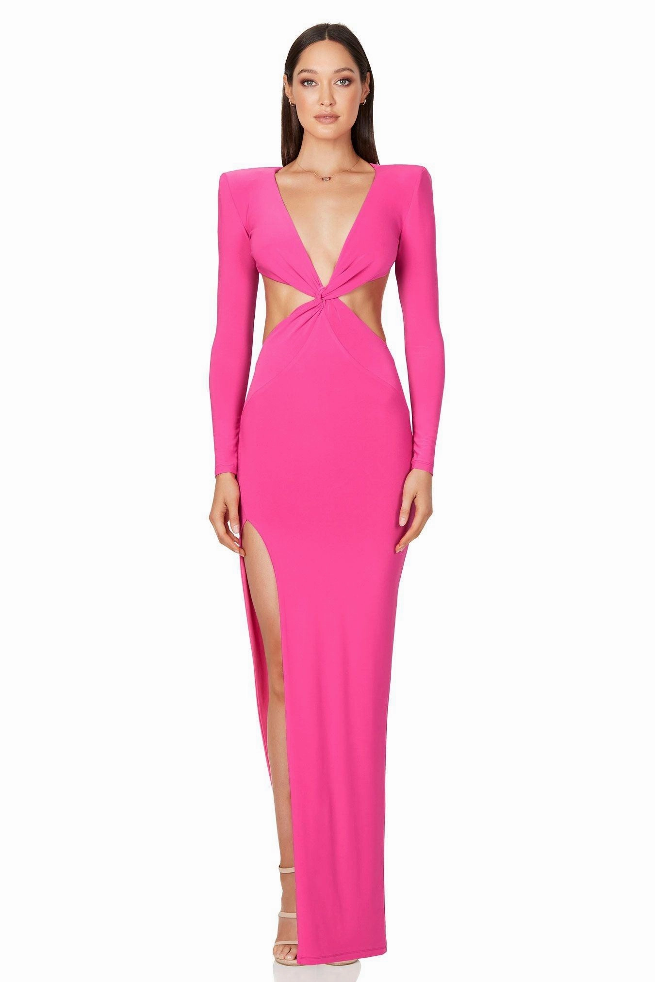 Nookie Jewel Gown - Neon Pink Collared