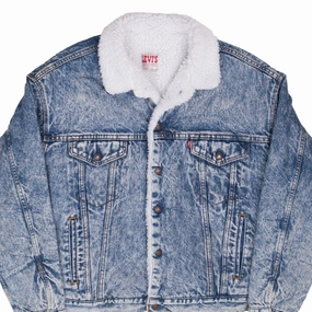 ElasticWaistband Comfort Fit VINTAGE LEVIS SHERPA TRUCKER BLUE DENIM JACKET 1980S XL MADE IN USA
