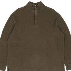 Classic Fit Warm Hues VINTAGE POLO RALPH LAUREN GREEN QUARTER 1/4 ZIP SWEATER 1990S XL MADE IN USA