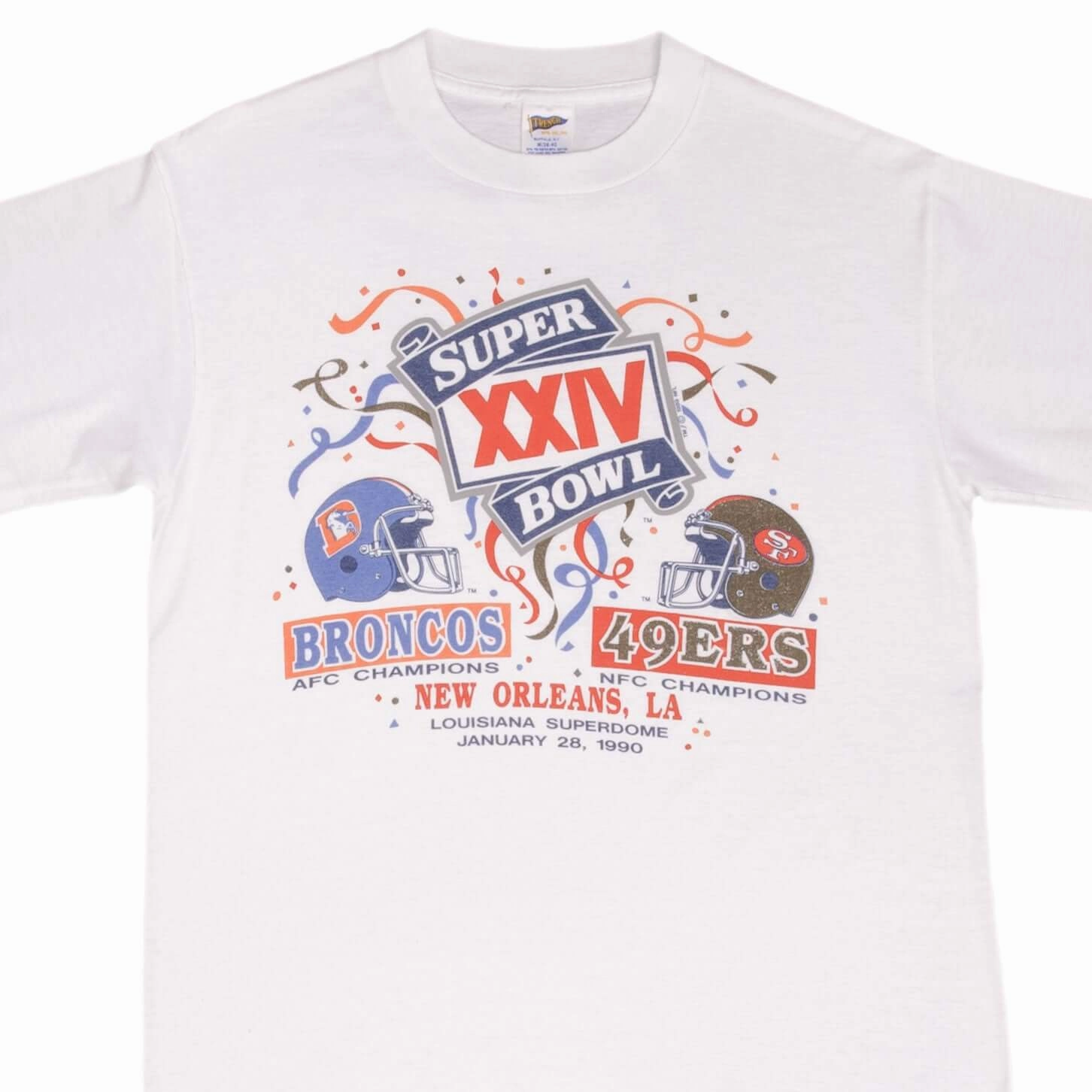 VINTAGE NFL BRONCOS VS 49ERS SUPERBOWL XXIV 1990 TEE SHIRT MEDIUM MADE IN USA Outdoor Light Ultimate Fit