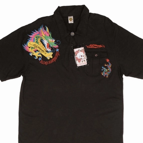 VINTAGE ED HARDY DRAGON EMBROIDERED POLO SHIRT 2000S SIZE XL DEADSTOCK Ethically Sourced Material