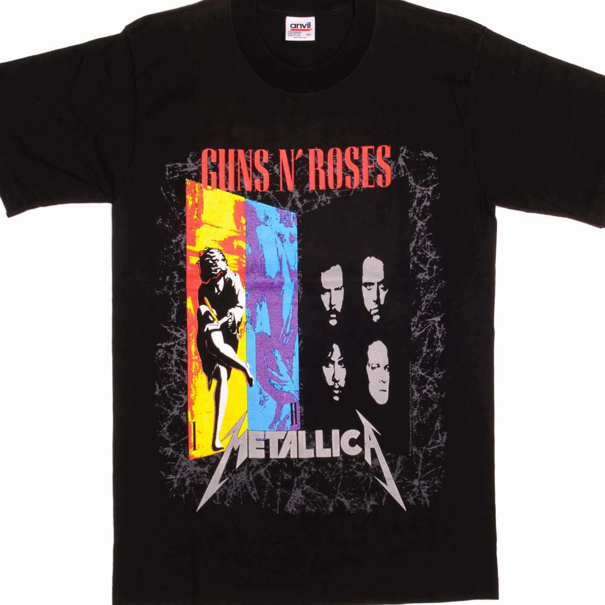 VINTAGE GUNS N' ROSES METALLICA TOUR TEE SHIRT 1992 SIZE SMALL MADE IN USA Chill Style Flex Fit