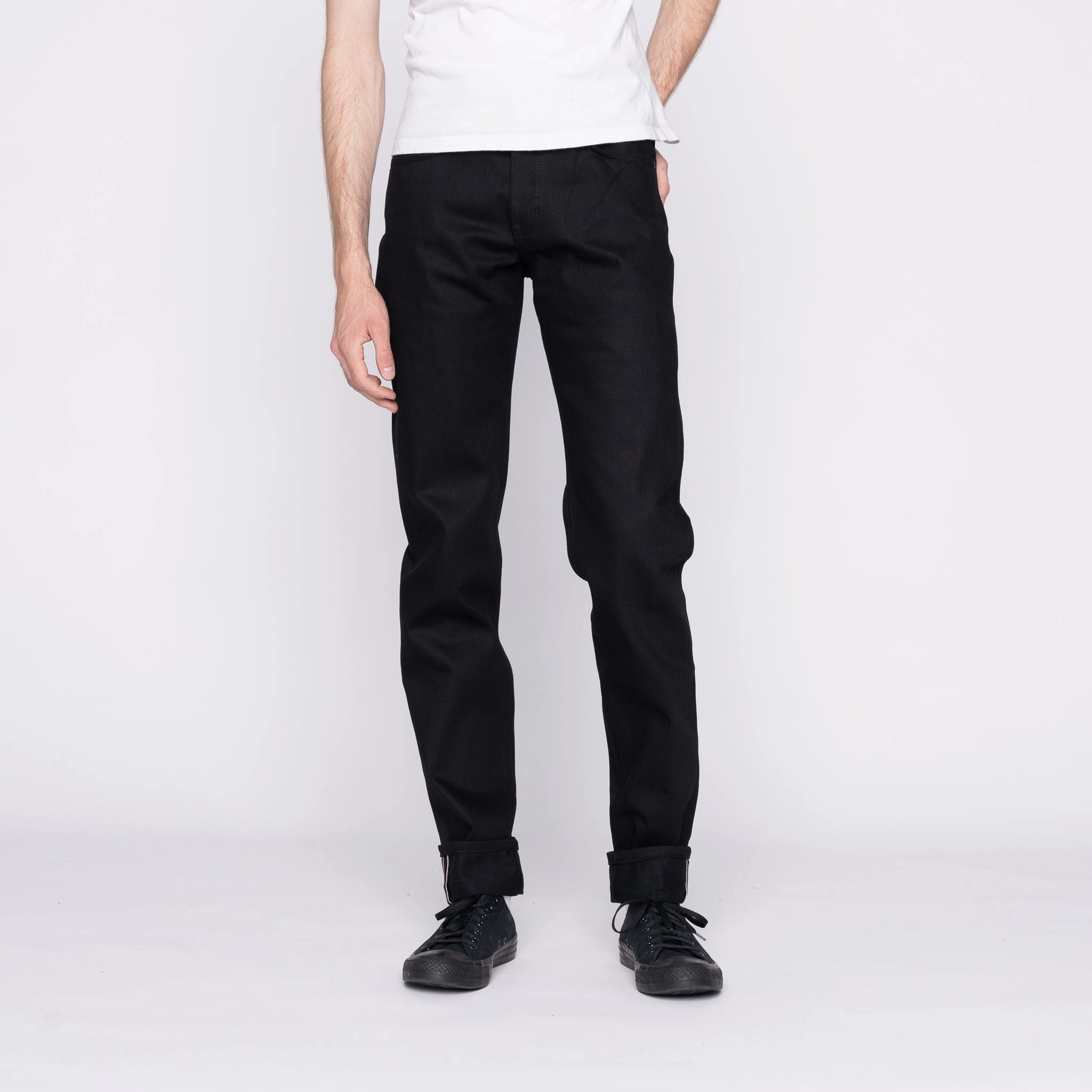 Functional Style Morning Stroll Sustainable Classic Easy Guy - Solid Black Selvedge - 36" Long Inseam