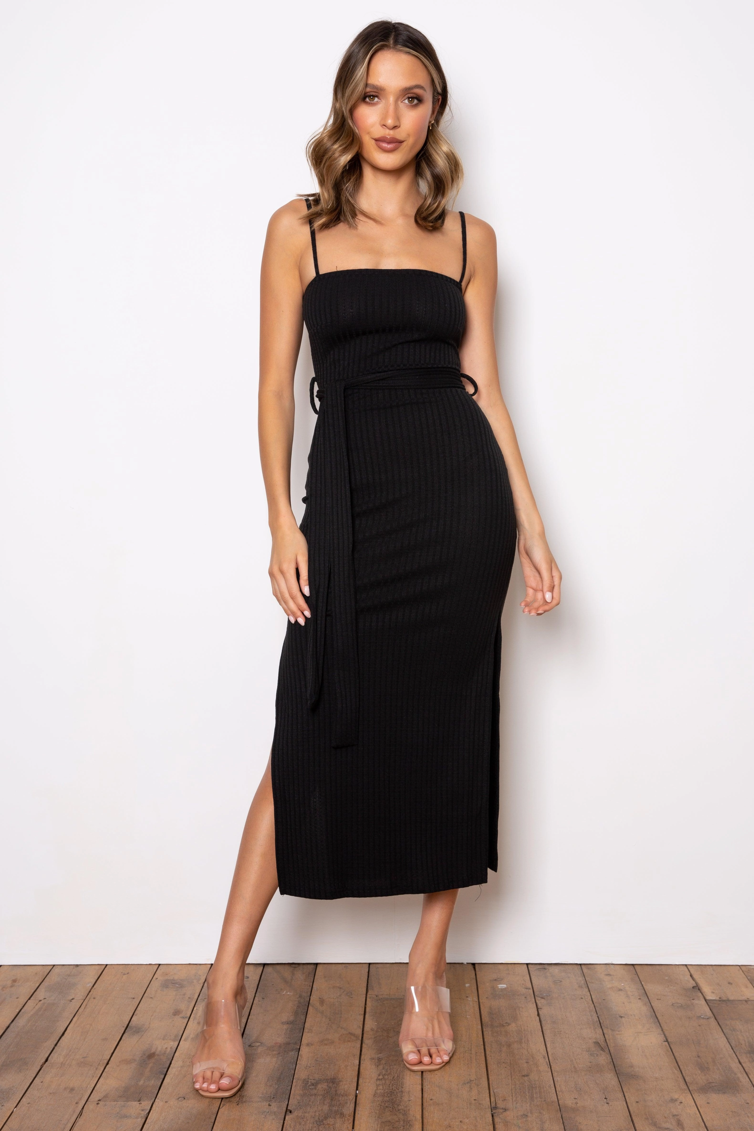 Rib Midi Dress - Black Edge Detail Casual event outfit