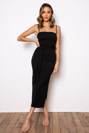 City Style City Friendly Rib Midi Dress - Black