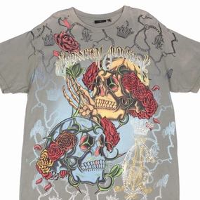 short sleeved polo neck VINTAGE CHRISTIAN AUDIGIER RHINESTONES SKULL TEE SHIRT 2000S XL MADE IN USA