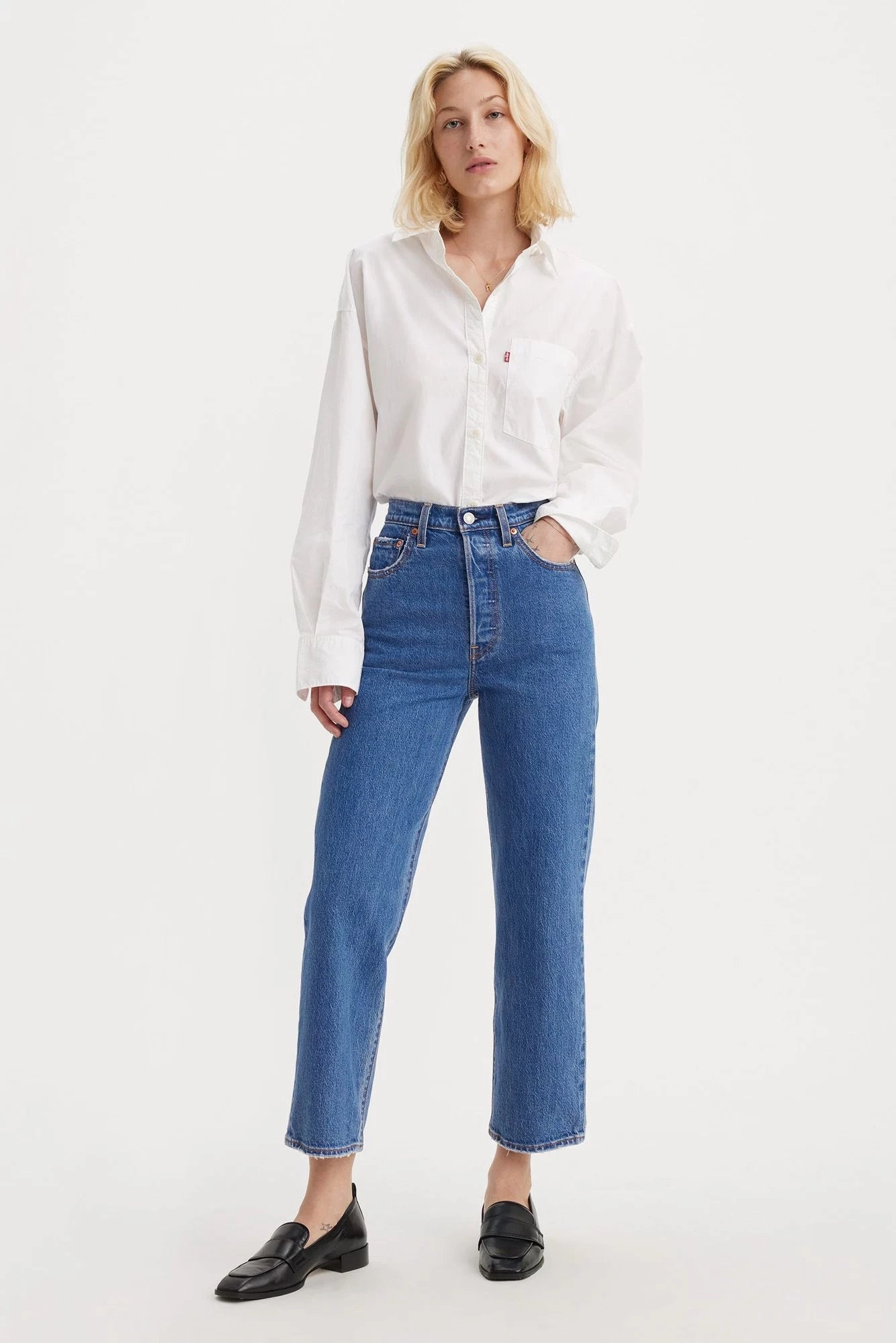 Ribcage Straight Ankle Jeans Wide Leg Silhouette