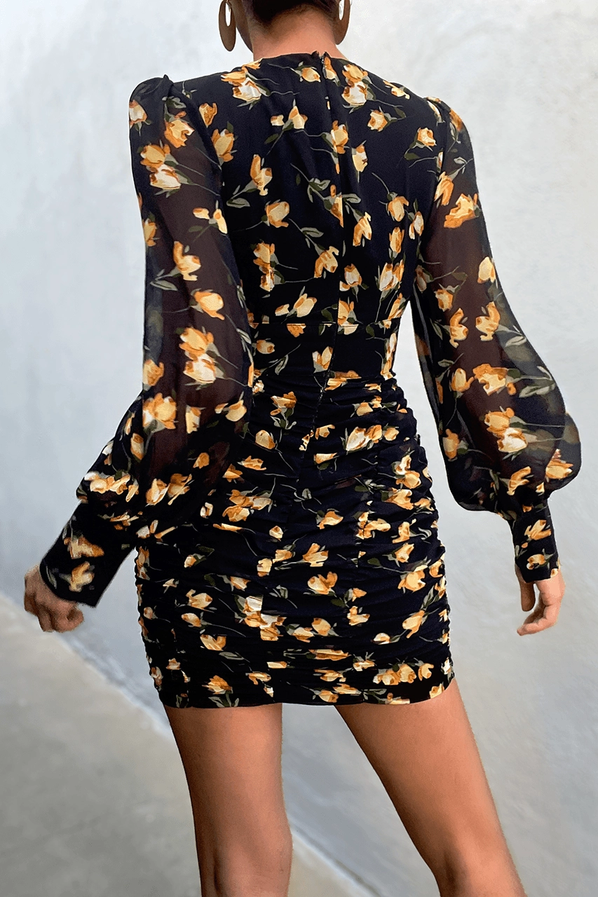 Rose Mini Dress - Navy Floral Versatile Layers