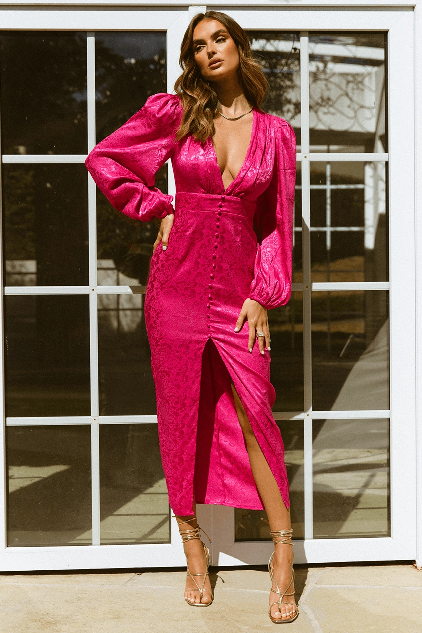 Roxy Midi Dress - Fuchsia Contrast-Piping