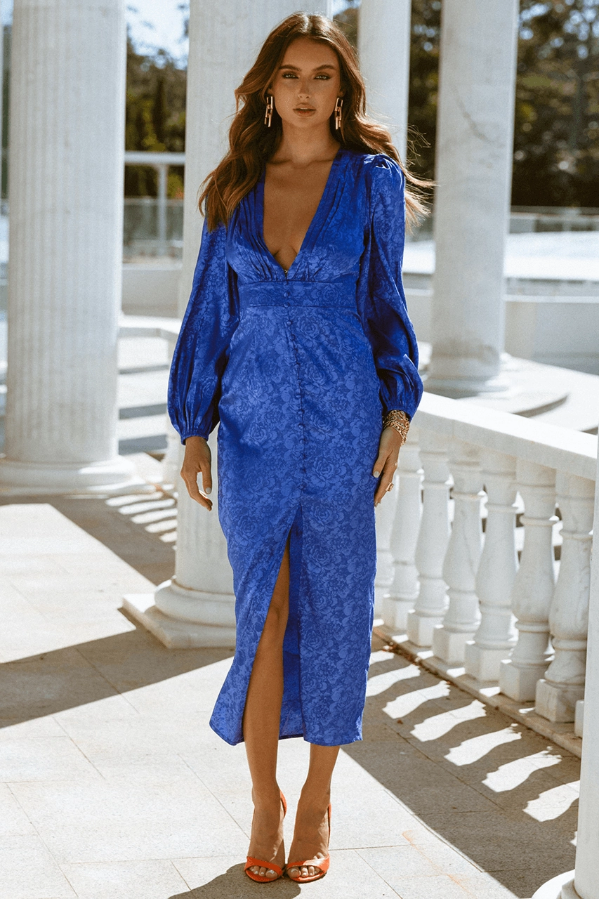 Ribbed-Texture Roxy Midi Dress - Royal Blue