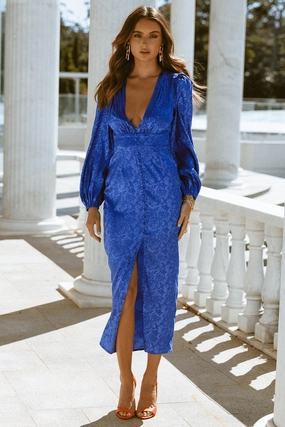 Ribbed-Texture Roxy Midi Dress - Royal Blue