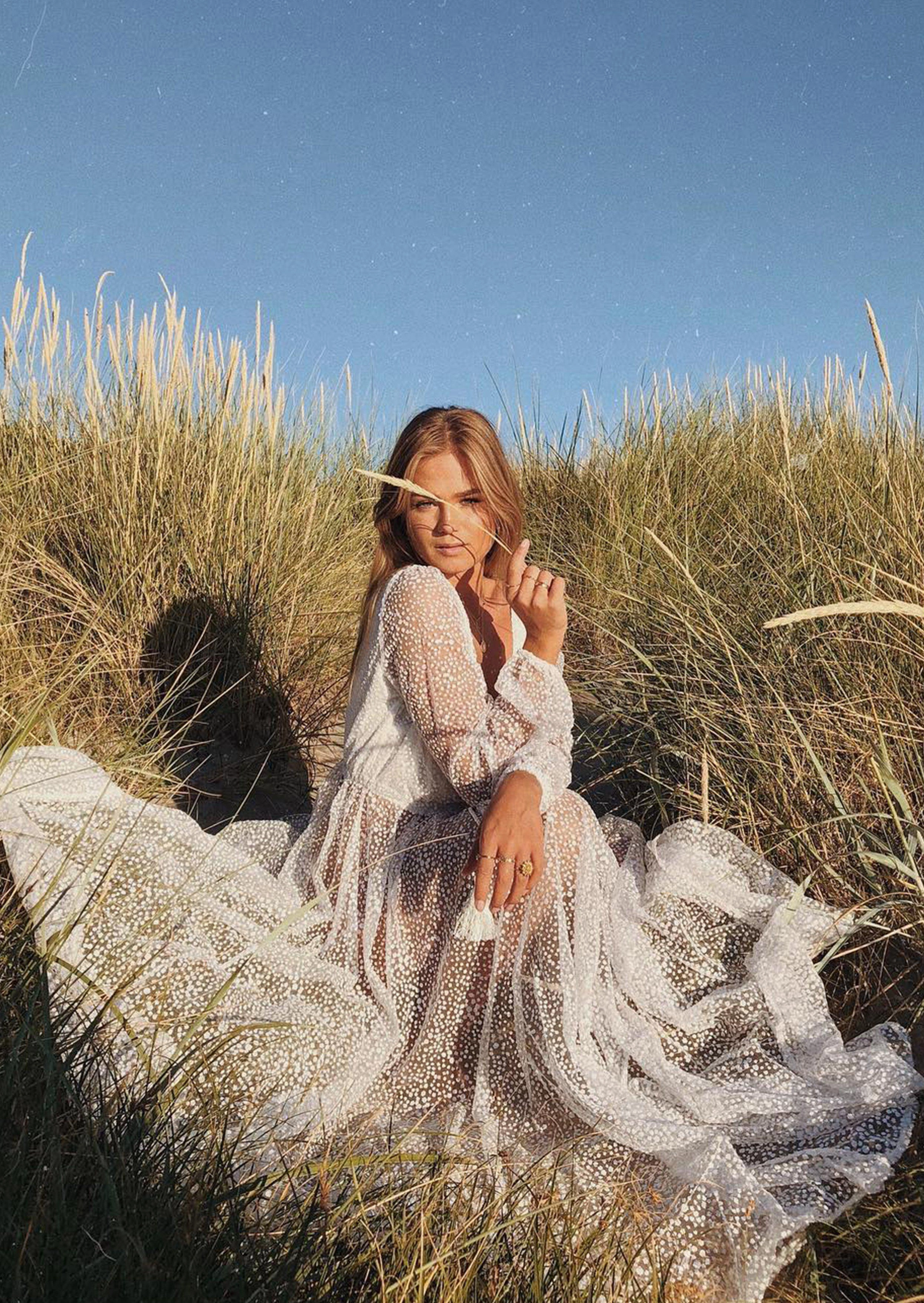 Lucky Star Glitter Gown - White Drape Wave Event Perfect