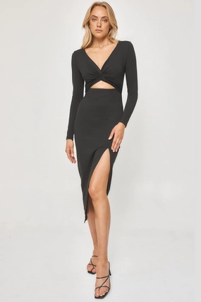 Sabrina Midi Dress - Black BreathableLining Thermal-Lined