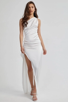 Daily Movement Asymmetric-Neck Samira Dress - White