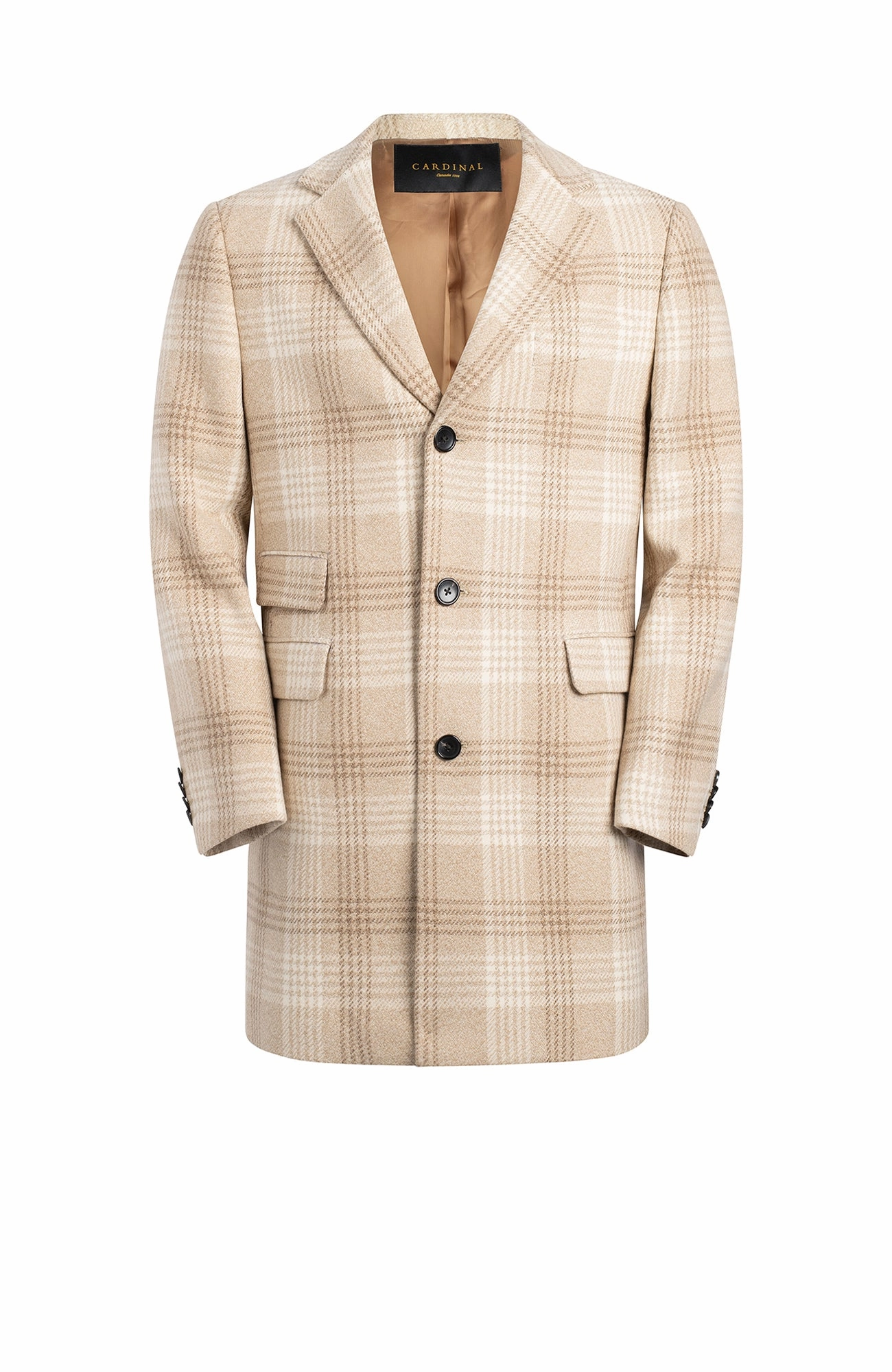 SAMUEL WOOL & CASHMERE OATMEAL PLAID TOPCOAT Elegant Styling DoubleLayeredEdges