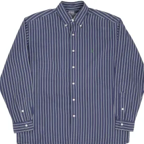 VINTAGE RALPH LAUREN CLASSIC STRIPED BLUE SHIRT 1990S SIZE MEDIUM Weekend Wear Skinny Fit