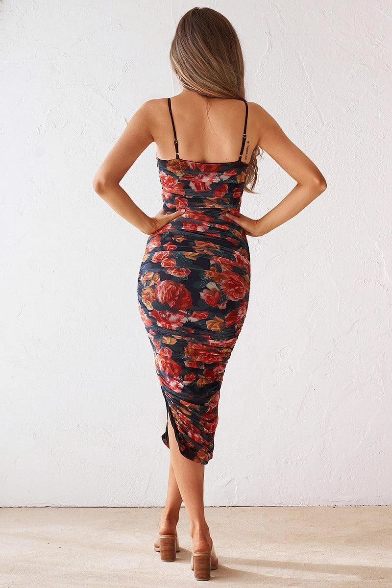 Sienna Midi Dress - Black Floral Minimal Design