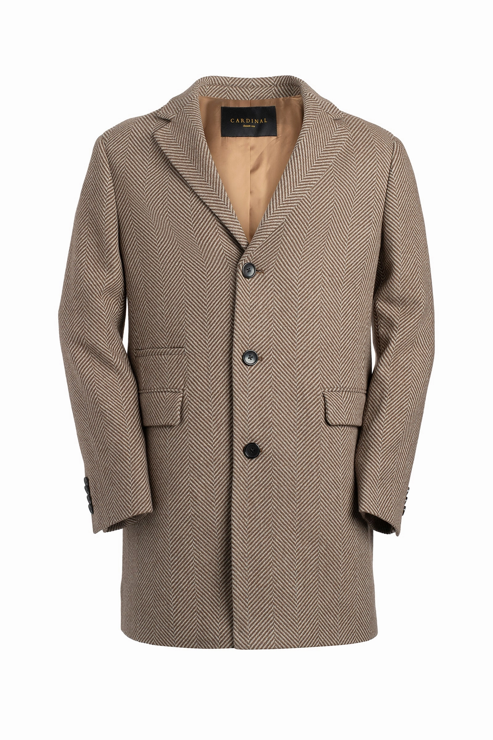 Laser Cut Airflow Vents All weather SHERWOOD TAUPE HERRINGBONE WOOL & CASHMERE TOPCOAT