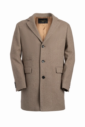 SHERWOOD TAUPE HERRINGBONE WOOL & CASHMERE TOPCOAT Cuffs Adjust Low Profile Fastening