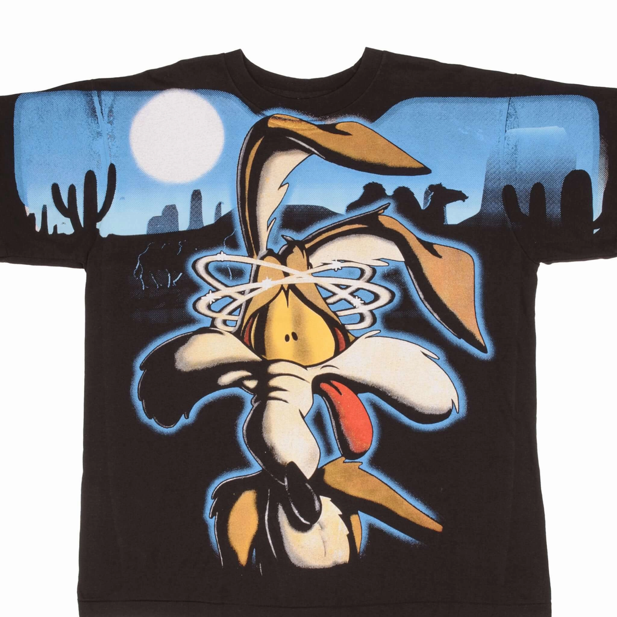 Flexible Comfort BOOTLEG ALL OVER PRINT LOONEY TUNES WILE E COYOTE TEE SHIRT SZE XL SINGLE STITCH