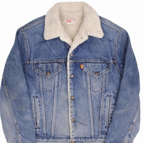 Regular Fit VINTAGE LEVIS SHERPA TRUCKER DENIM JACKET ORANGE TAB 1970S SIZE 40 MADE IN USA