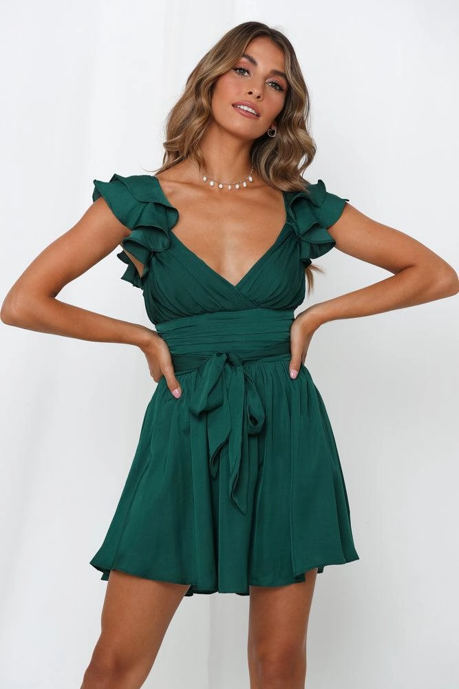 Grecian Dress - Forest Green Pocket-Detail