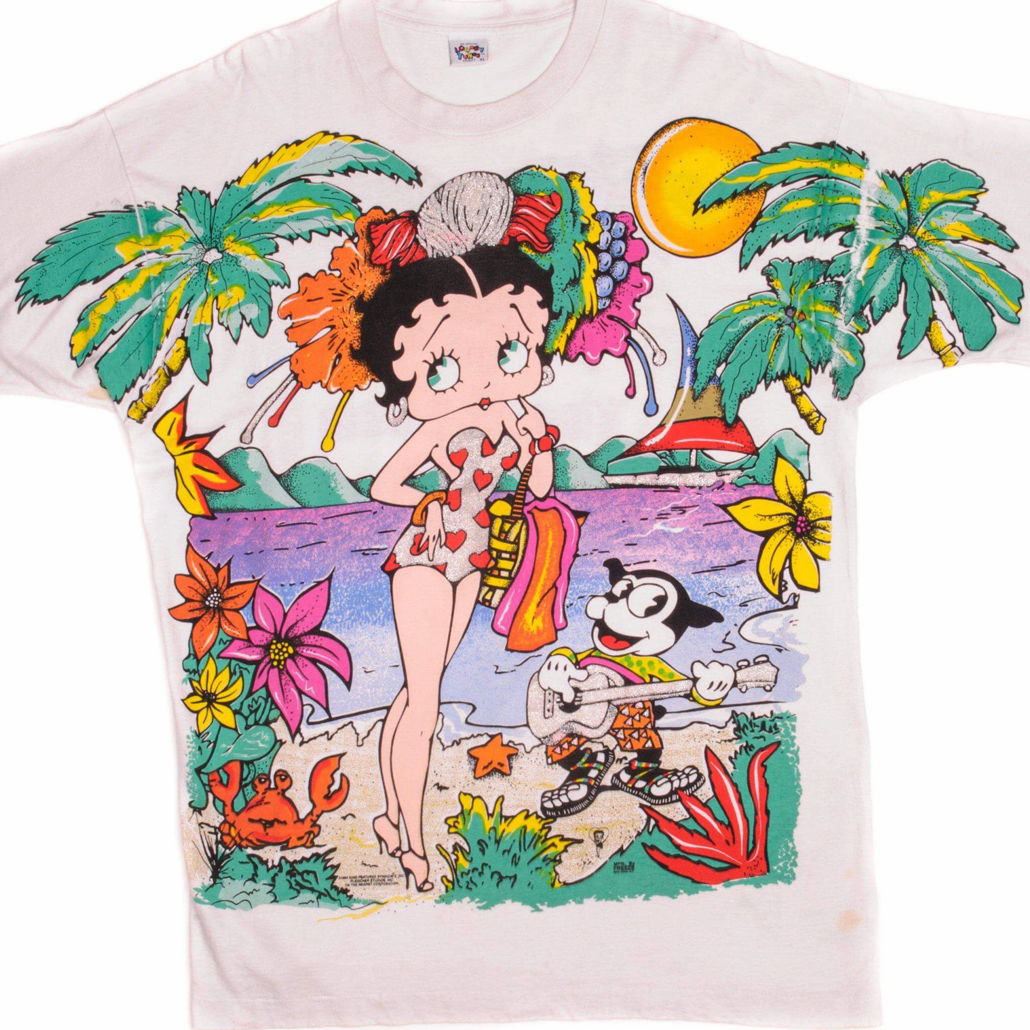 Cool and casual Trendy Vibes VINTAGE LOONEY TUNES BETTY BOOP ALL OVER PRINT TEE SHIRT 1994 SIZE XL MADE IN USA
