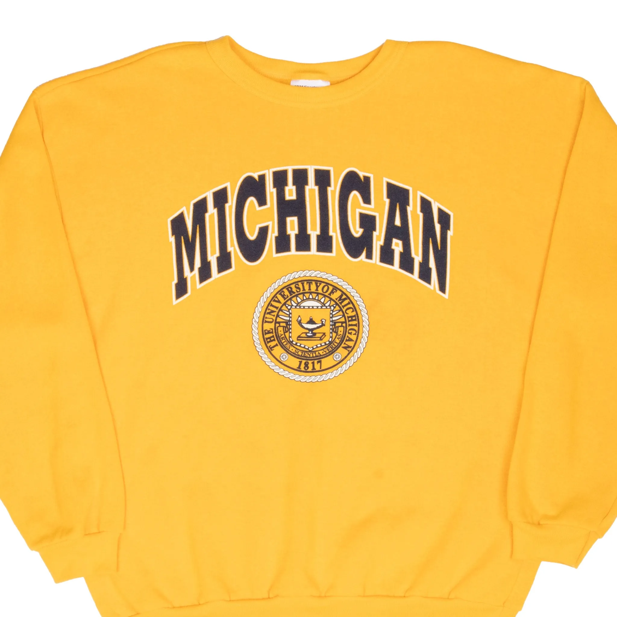 VINTAGE NCAA UNIVERSITY OF MICHIGAN 1990S YELLOW SWEATSHIRT XL Antibacterial Smooth Texture